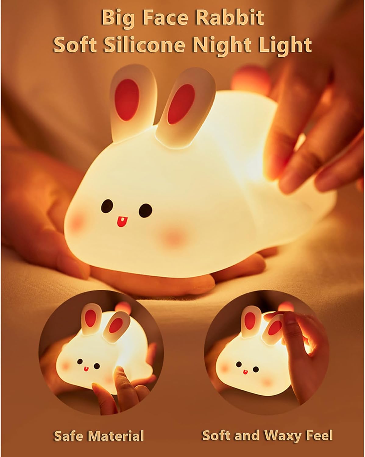 Big Face Rabbit Light, Rabbit Night Lights for Gifts, Cute Silicone Bunny Lamp