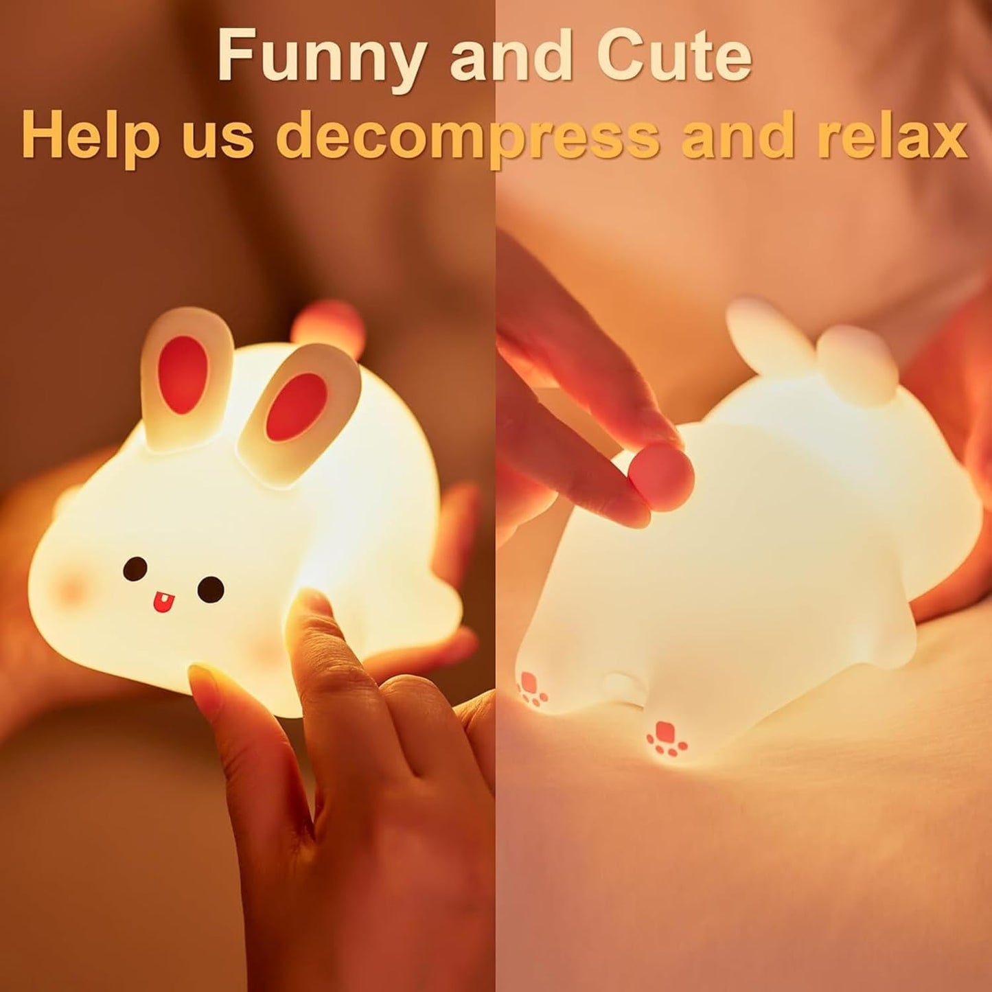 Big Face Rabbit Light, Rabbit Night Lights for Gifts, Cute Silicone Bunny Lamp