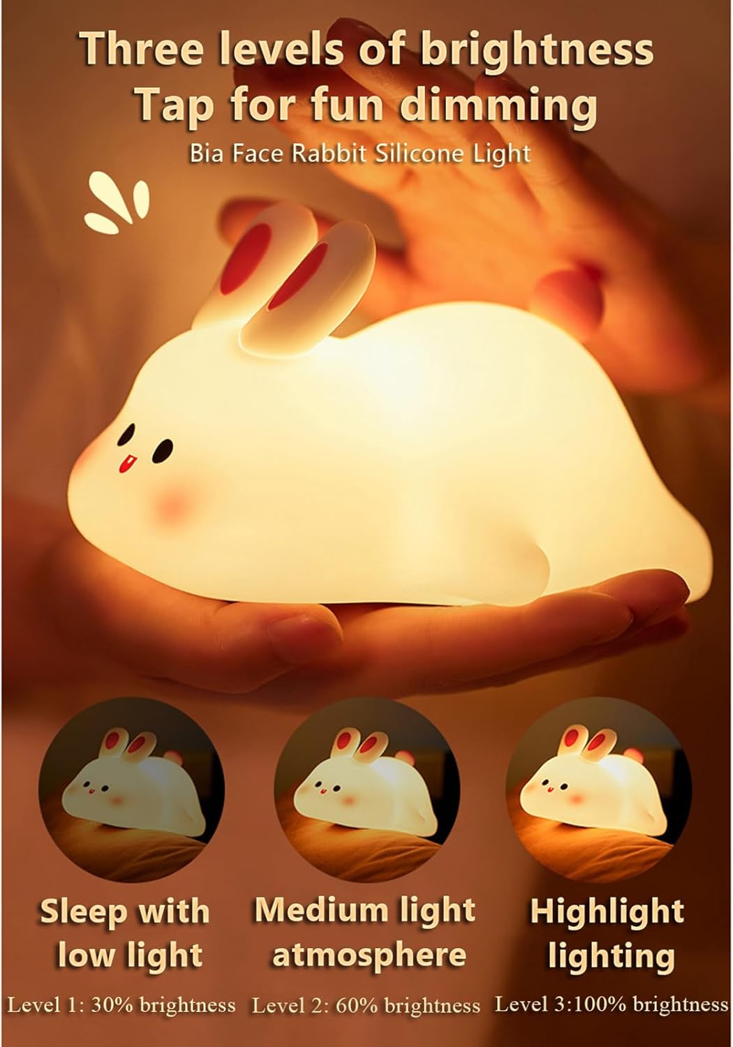 Big Face Rabbit Light, Rabbit Night Lights for Gifts, Cute Silicone Bunny Lamp