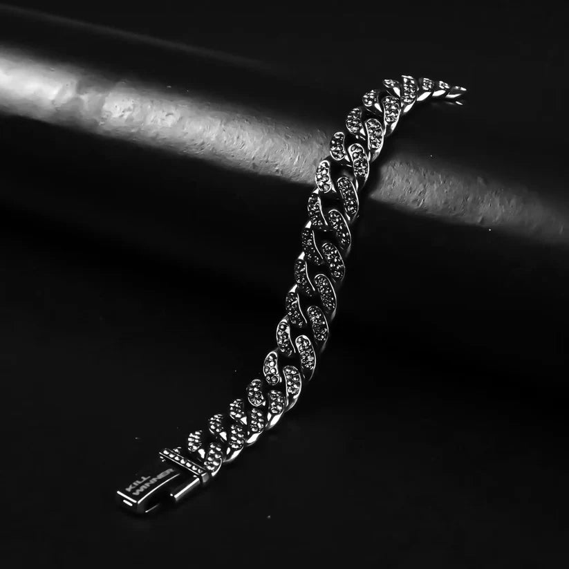 12.5 mm Gray flex Beaded Miami Cuban chain Bracelet
