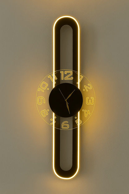 AuraClock 2-in-1 vertical and Horizontal clock Home and Office Wall with neon light ambiance