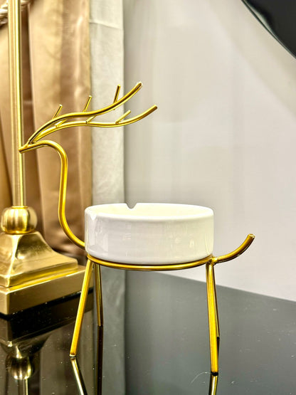 METALLIC GOLDEN GAZELLE STYLE ASH TRAY DECOR FOR TABLE AND HOME